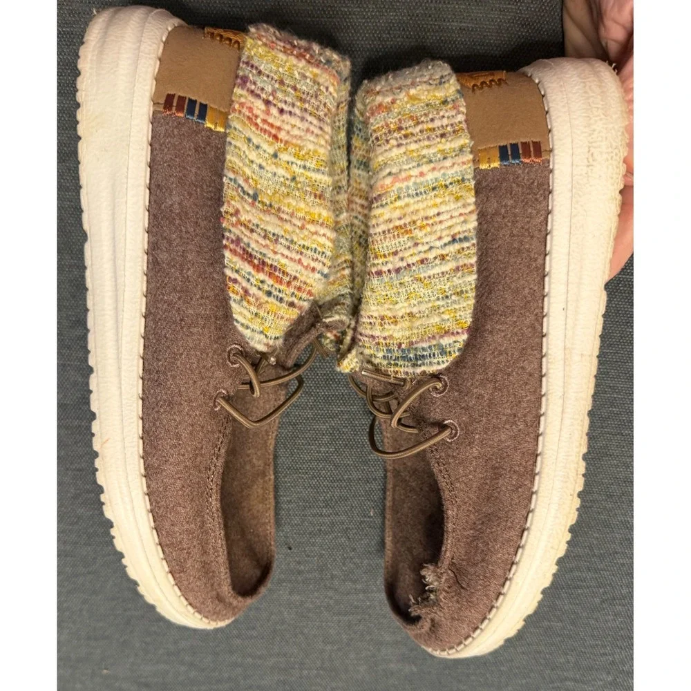 Hey Dude Wendy Fold Youth Baja Brown Wool Blend Slip On Loafers Kids Size 4
